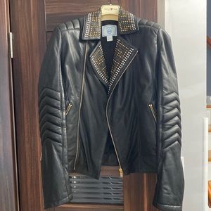Leather biker jacket men , women